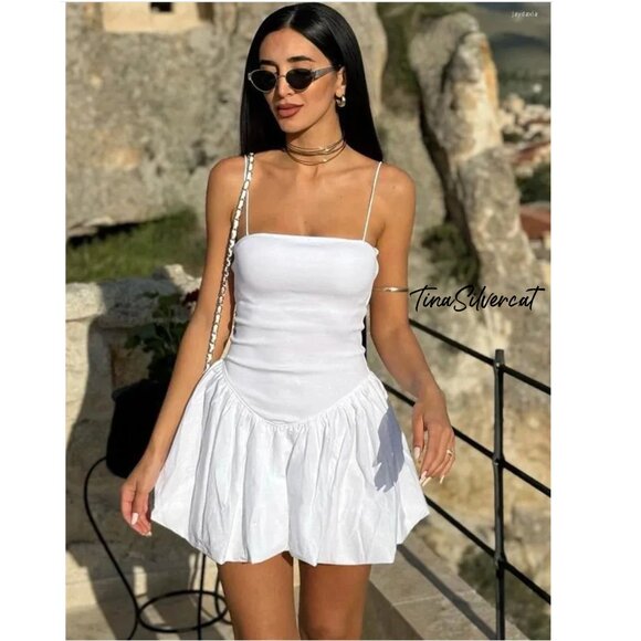 BLOGGER'S FAVE! Zara Mini Dress With Puff Skirt White NWT - Picture 14 of 16